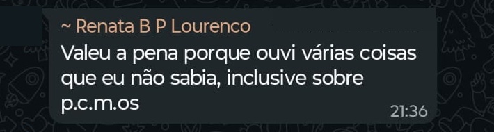 Depoimento de participante via WhatsApp